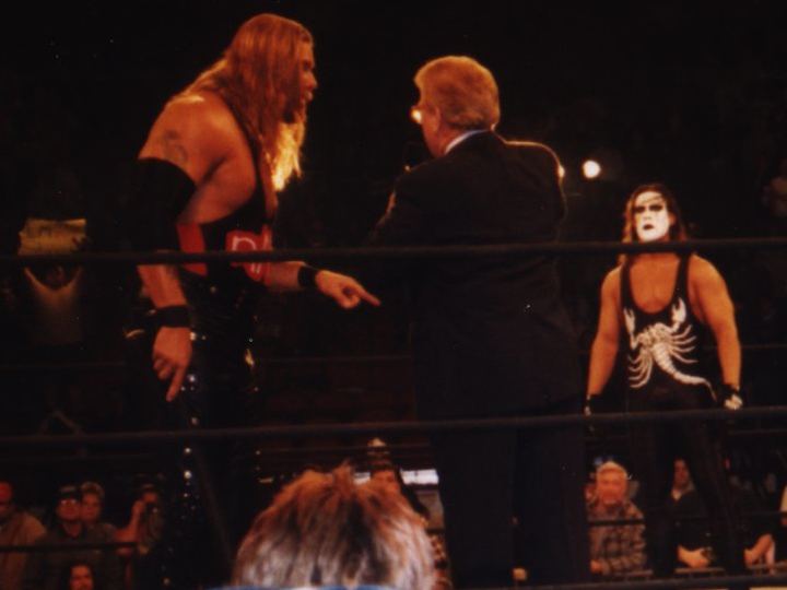 Kevin Nash and Sting in the ring during a 1998 taping of WCW Monday Nitro in Minneapolis